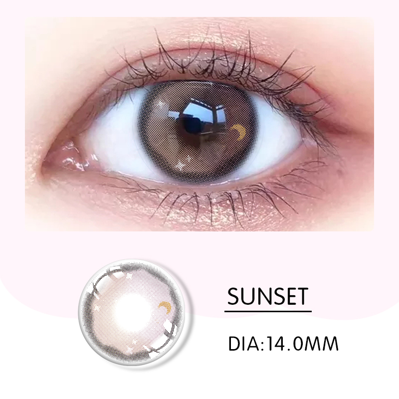 Natural Colored Pearl Pink Color Lens Dark Brown Eye Contacts 14.2mm